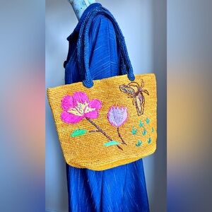 Embroidered Yellow Floral Tote Bag